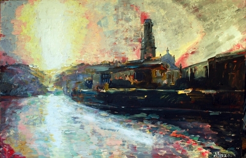 LIGHT OVER THE DUOMO oil on board 22x28 in.