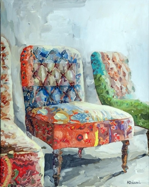 HAVE A SEAT oil on canvas 28x22 in.