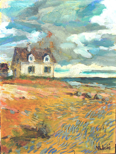 WHERE KITES FLY oil on wood 12x9 in,